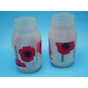Frosted Jars Red Poppy Design Vintage Distressed Farmhouse Grandmillennial Style